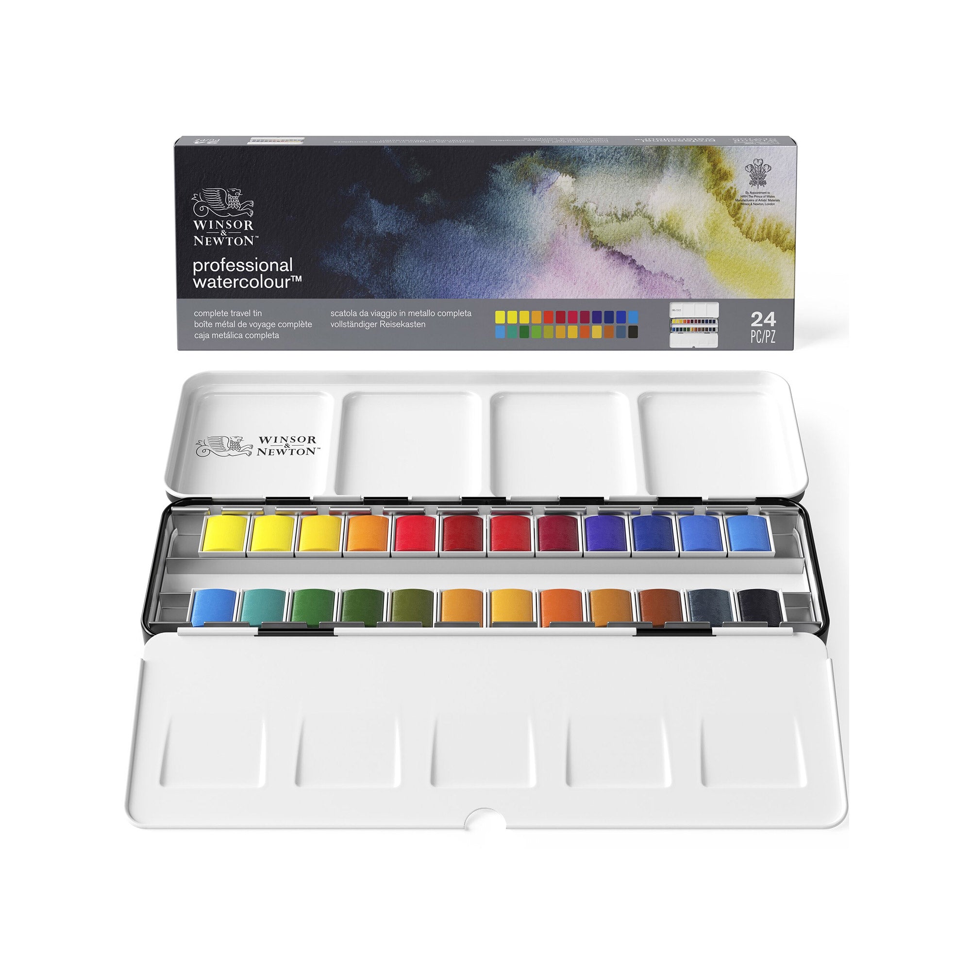 Professional Watercolour Travel Tin - 24 Half Pans | DeSerres