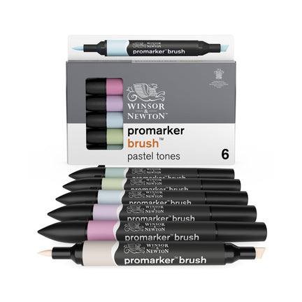 6-Piece Double-Tip Promarker Marker Set in Pastel Colors - Brush and Chisel Tip