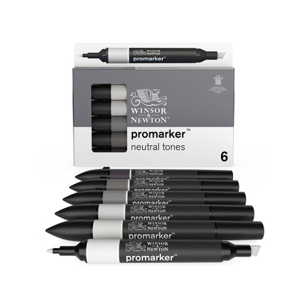 6-Piece Double-Tip Promarker Marker Set in Neutral Colors - Bullet and Chisel Tip