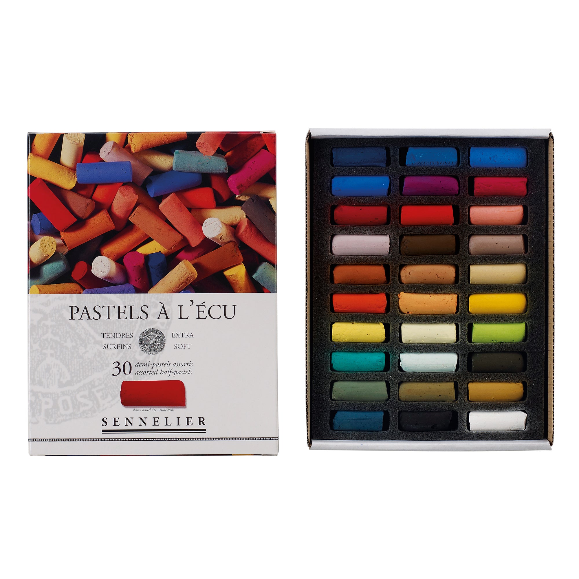 Ens. 30 demi-pastels tendres à l'écu - couleurs assorties