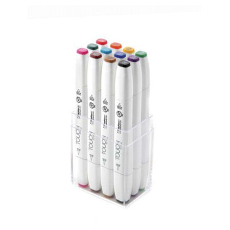 12 Piece Touch Twin Brush Marker Set Basic Colours